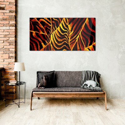 Golden leaves on fire Glass Wall Art