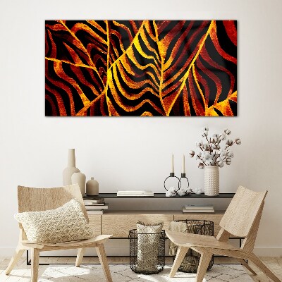 Golden leaves on fire Glass Wall Art