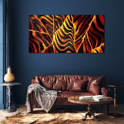 Golden leaves on fire Glass Wall Art