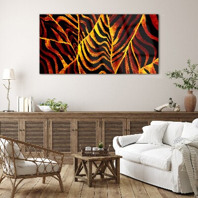 Golden leaves on fire Glass Wall Art