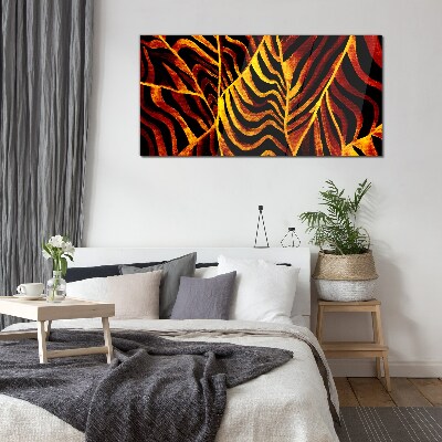 Golden leaves on fire Glass Wall Art