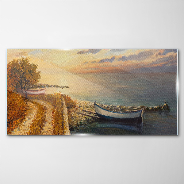 A quiet port in the setting sun Glass Wall Art