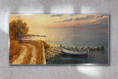 A quiet port in the setting sun Glass Wall Art