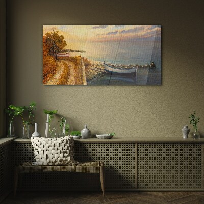 A quiet port in the setting sun Glass Wall Art