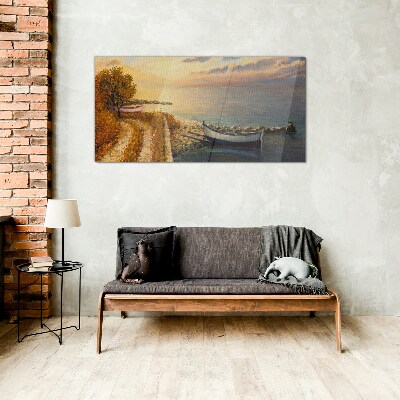 A quiet port in the setting sun Glass Wall Art