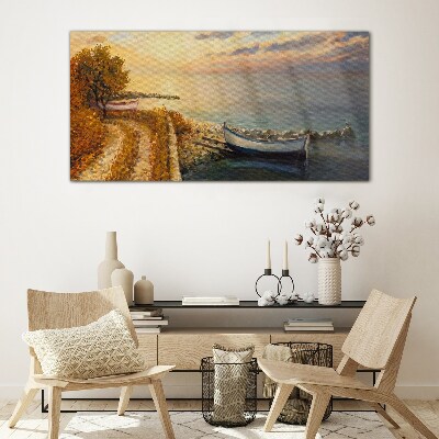 A quiet port in the setting sun Glass Wall Art