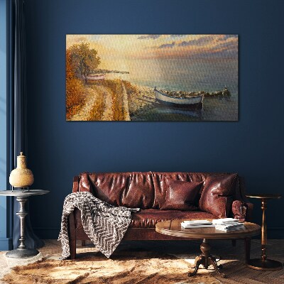 A quiet port in the setting sun Glass Wall Art
