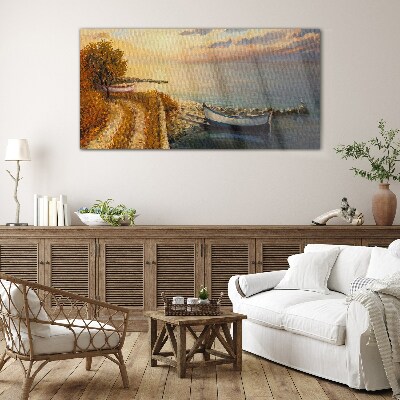 A quiet port in the setting sun Glass Wall Art