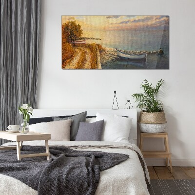 A quiet port in the setting sun Glass Wall Art