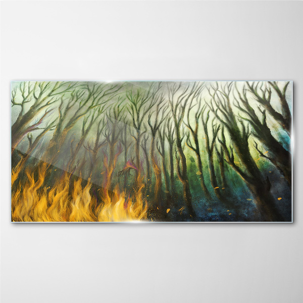 Forest in flames Glass Wall Art