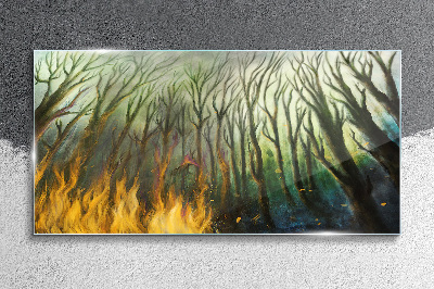 Forest in flames Glass Wall Art