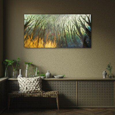 Painting tree forest fire Glass Wall Art