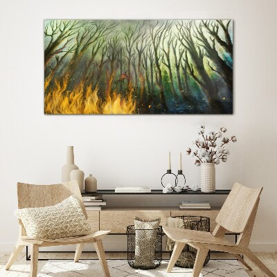 Forest in flames Glass Wall Art