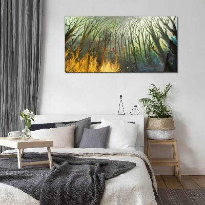 Forest in flames Glass Wall Art