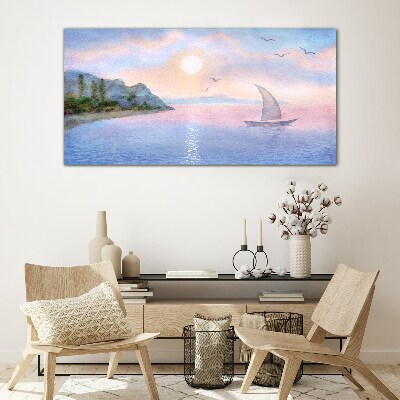 A peaceful sea sunset landscape Glass Wall Art