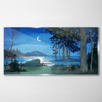 Night landscape over the water Glass Wall Art
