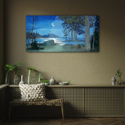 Night landscape over the water Glass Wall Art