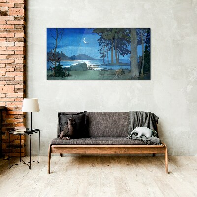 Night landscape over the water Glass Wall Art