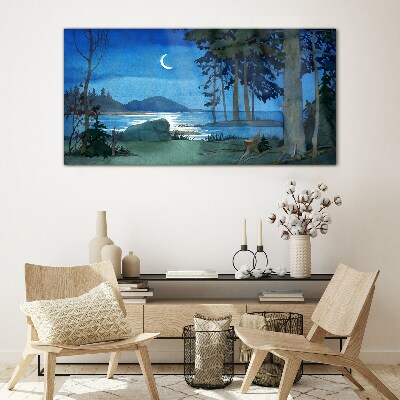 Night landscape over the water Glass Wall Art