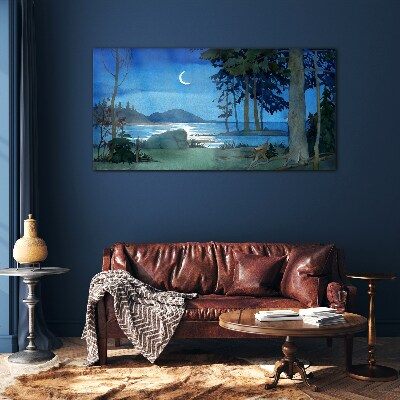 Night landscape over the water Glass Wall Art