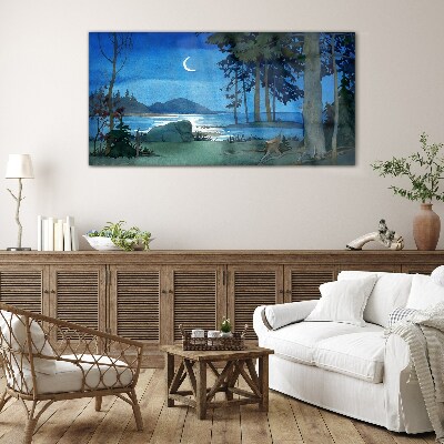Night landscape over the water Glass Wall Art