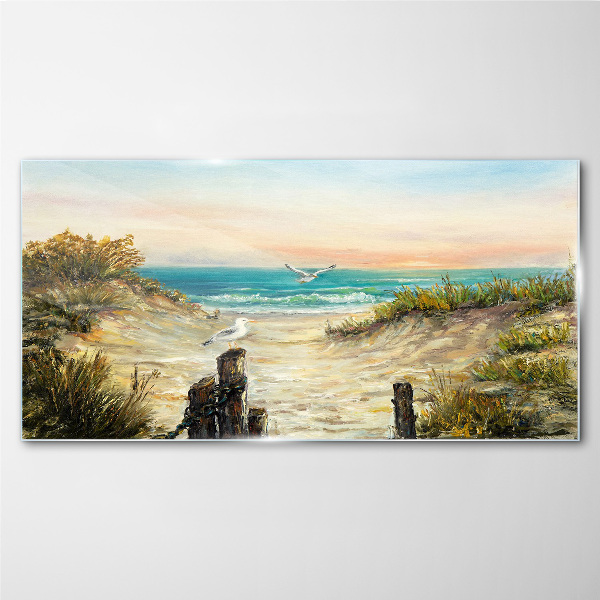 Seaside landscape in the morning Glass Wall Art