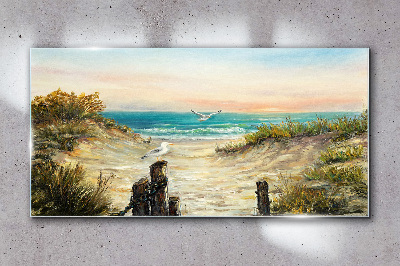 Seaside landscape in the morning Glass Wall Art