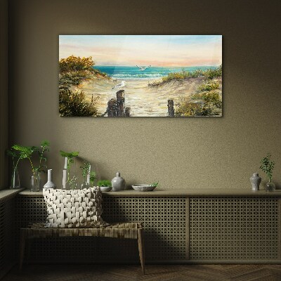 Seaside landscape in the morning Glass Wall Art