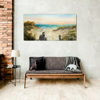 Seaside landscape in the morning Glass Wall Art