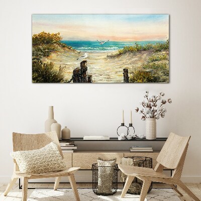 Seaside landscape in the morning Glass Wall Art
