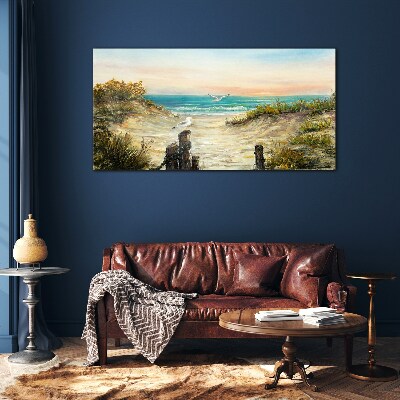 Seaside landscape in the morning Glass Wall Art