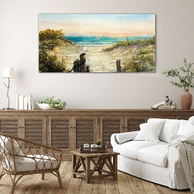Seaside landscape in the morning Glass Wall Art