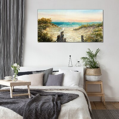 Seaside landscape in the morning Glass Wall Art