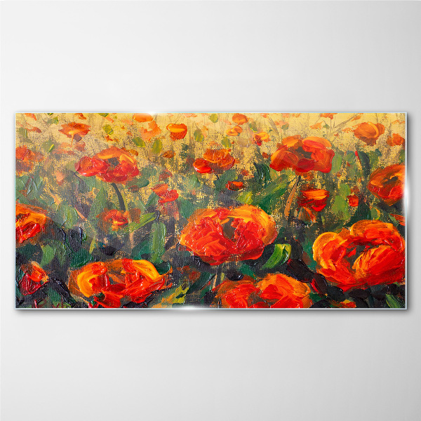 A flower meadow in shades of orange Glass Wall Art