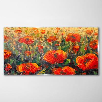 A flower meadow in shades of orange Glass Wall Art
