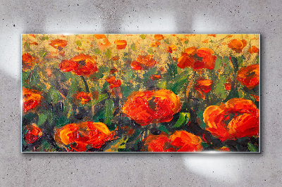 A flower meadow in shades of orange Glass Wall Art