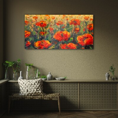A flower meadow in shades of orange Glass Wall Art