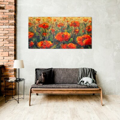A flower meadow in shades of orange Glass Wall Art