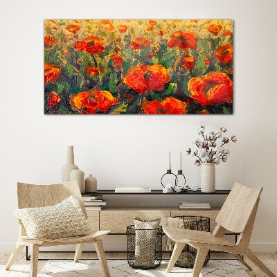 A flower meadow in shades of orange Glass Wall Art