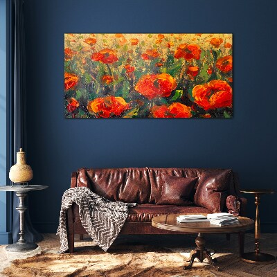 A flower meadow in shades of orange Glass Wall Art