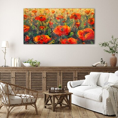 A flower meadow in shades of orange Glass Wall Art