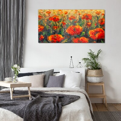A flower meadow in shades of orange Glass Wall Art