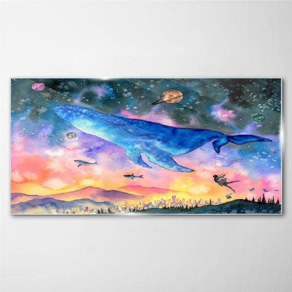 The Whale's Space Journey Glass Wall Art