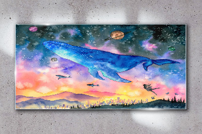 The Whale's Space Journey Glass Wall Art