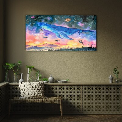 The Whale's Space Journey Glass Wall Art
