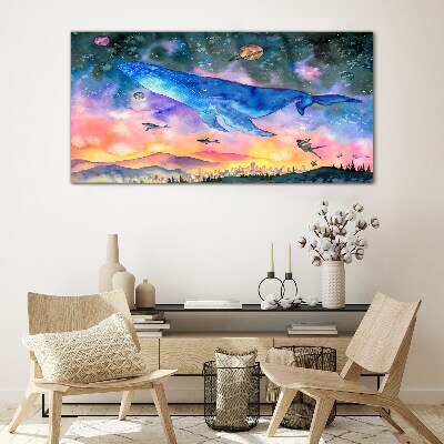 The Whale's Space Journey Glass Wall Art