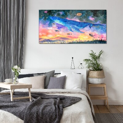 The Whale's Space Journey Glass Wall Art