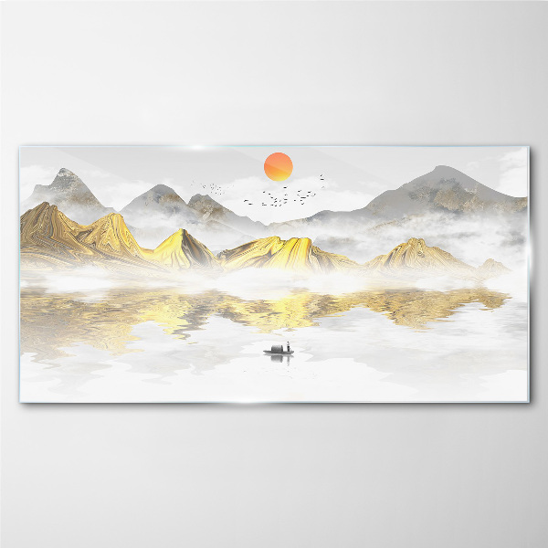 Golden mountains in the morning light Glass Wall Art