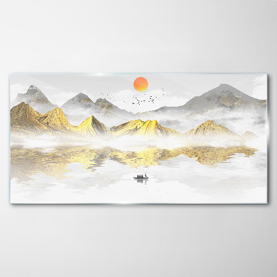 Golden mountains in the morning light Glass Wall Art