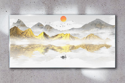 Golden mountains in the morning light Glass Wall Art
